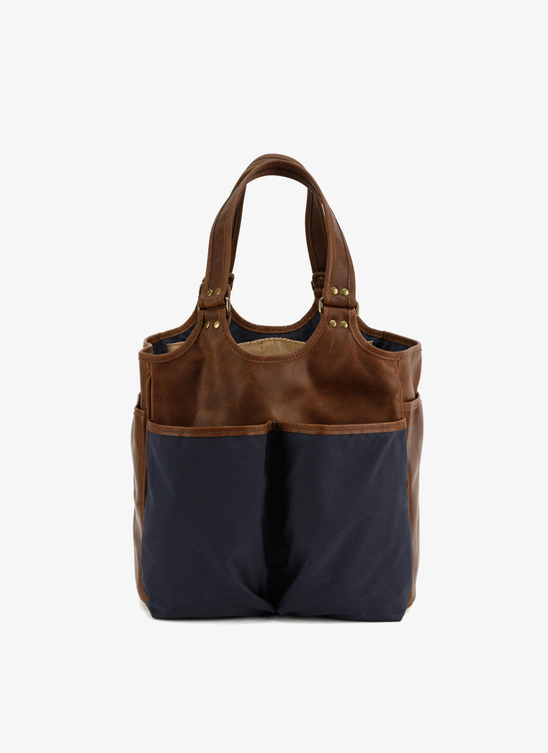 Belle Picnic Tote in Navy Ventile and Baldwin Oak by Moore & Giles
