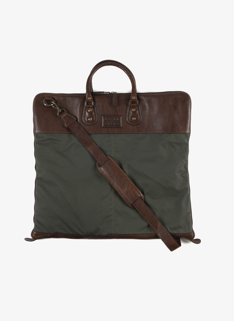 Gravely Garment Bag in Olive Ventile and Titan Milled Brown by Moore & Giles