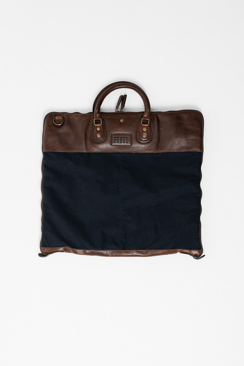 Gravely Garment Bag in Navy Ventile and Titan Milled Brown by Moore & Giles