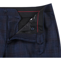 Wool Stretch Single Breasted SLIM FIT Suit in Dark Blue and Burgundy Check (Short, Regular, and Long Available) by English Laundry