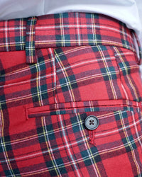 Worsted Wool Fancies Trouser in Royal Stewart Tartan, Size 35 (Milan Double Reverse Pleat) by Berle