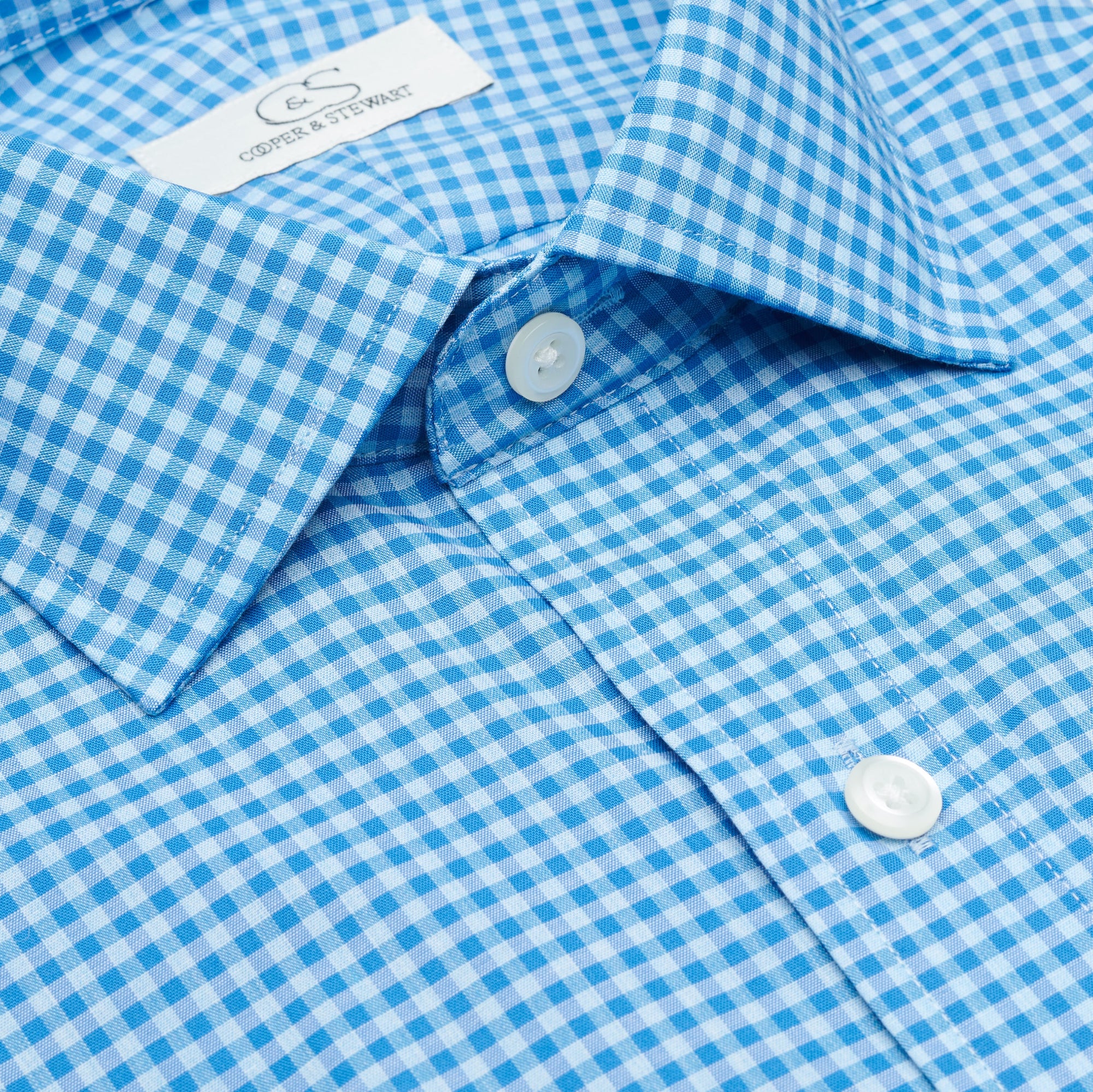Turquoise Filled Gingham Check Wrinkle-Free Cotton Dress Shirt with Spread Collar by Cooper & Stewart