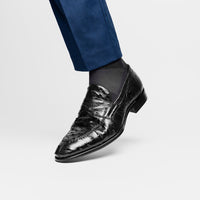 Roma Ostrich Quill Penny Loafer in Black by Zelli Italia