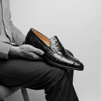 Roma Ostrich Quill Penny Loafer in Black by Zelli Italia