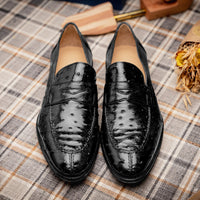 Roma Ostrich Quill Penny Loafer in Black by Zelli Italia
