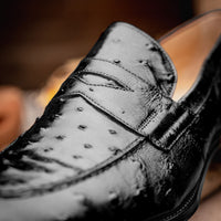Roma Ostrich Quill Penny Loafer in Black by Zelli Italia