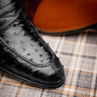 Roma Ostrich Quill Penny Loafer in Black by Zelli Italia