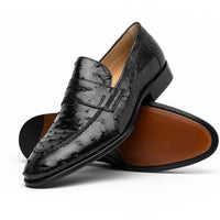 Roma Ostrich Quill Penny Loafer in Black by Zelli Italia