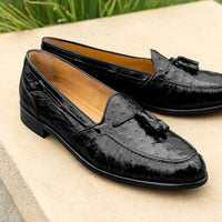 Franco Ostrich Quill Tassel Loafer in Black by Zelli Italia