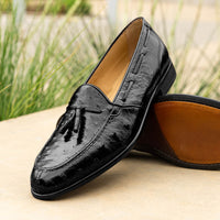 Franco Ostrich Quill Tassel Loafer in Black by Zelli Italia