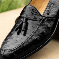 Franco Ostrich Quill Tassel Loafer in Black by Zelli Italia