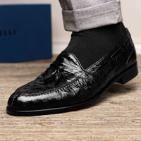 Franco Ostrich Quill Tassel Loafer in Black by Zelli Italia