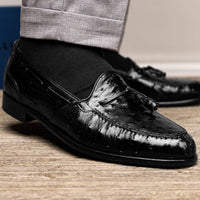 Franco Ostrich Quill Tassel Loafer in Black by Zelli Italia
