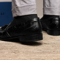 Franco Ostrich Quill Tassel Loafer in Black by Zelli Italia