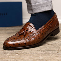 Franco Ostrich Quill Tassel Loafer in Brown by Zelli Italia