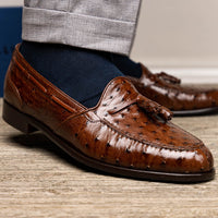 Franco Ostrich Quill Tassel Loafer in Brown by Zelli Italia