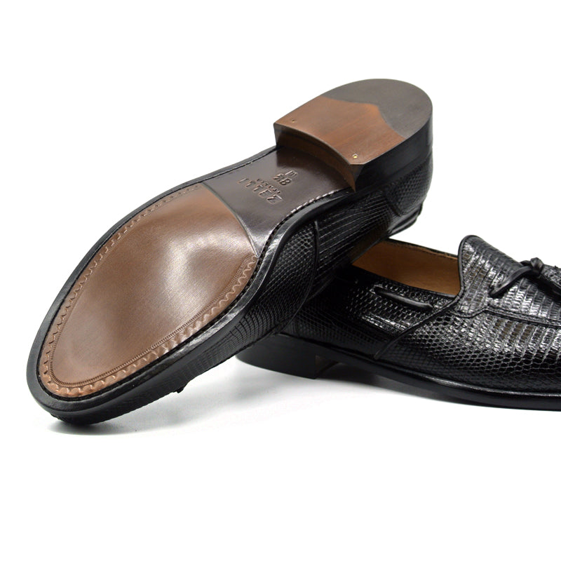 Franco Teju Lizard Tassel Loafer in Black by Zelli Italia