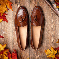 Franco Teju Lizard Tassel Loafer in Cognac by Zelli Italia