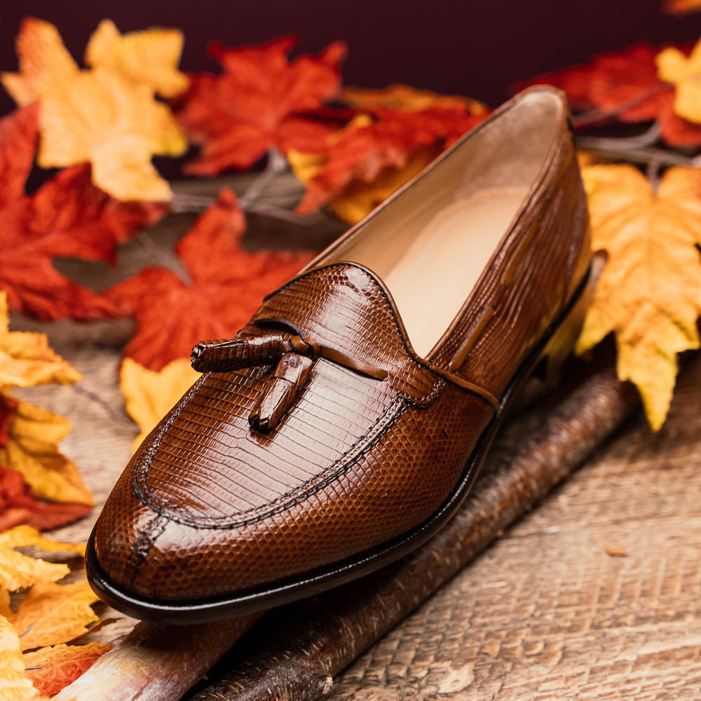 Franco Teju Lizard Tassel Loafer in Cognac by Zelli Italia