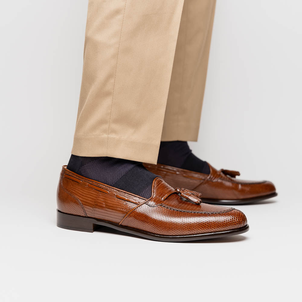 Franco Teju Lizard Tassel Loafer in Cognac by Zelli Italia