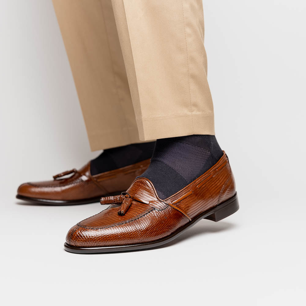 Franco Teju Lizard Tassel Loafer in Cognac by Zelli Italia