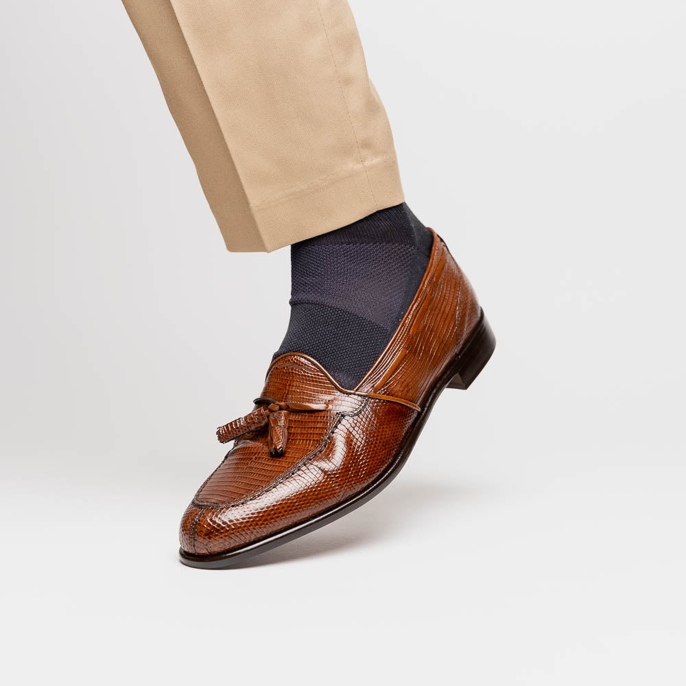 Franco Teju Lizard Tassel Loafer in Cognac by Zelli Italia