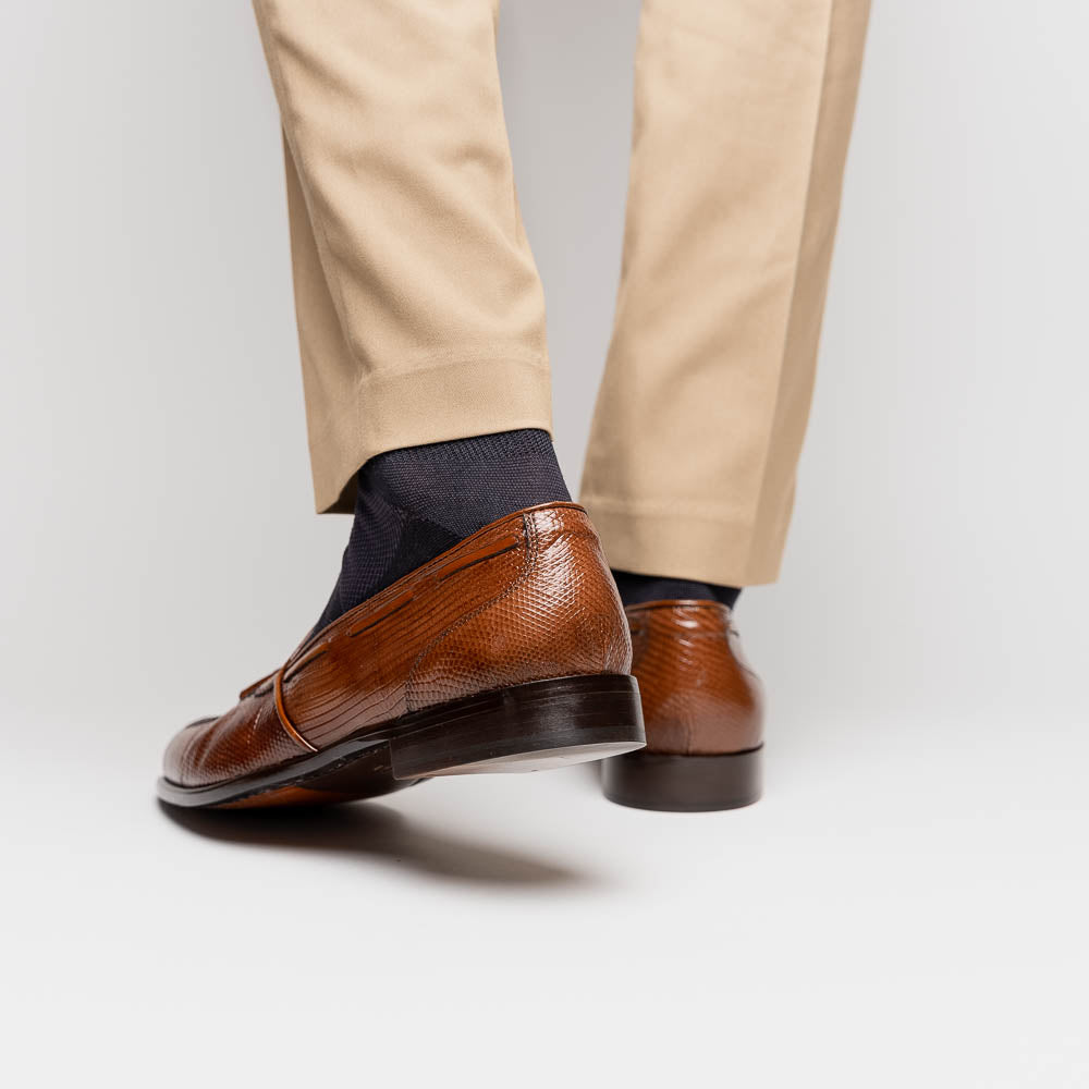 Franco Teju Lizard Tassel Loafer in Cognac by Zelli Italia