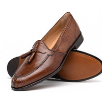 Franco Teju Lizard Tassel Loafer in Cognac by Zelli Italia