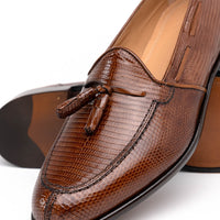 Franco Teju Lizard Tassel Loafer in Cognac by Zelli Italia