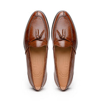 Franco Teju Lizard Tassel Loafer in Cognac by Zelli Italia