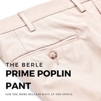 Prime Poplin Trouser in Stone (Self Sizer Double Reverse Pleat) by Berle