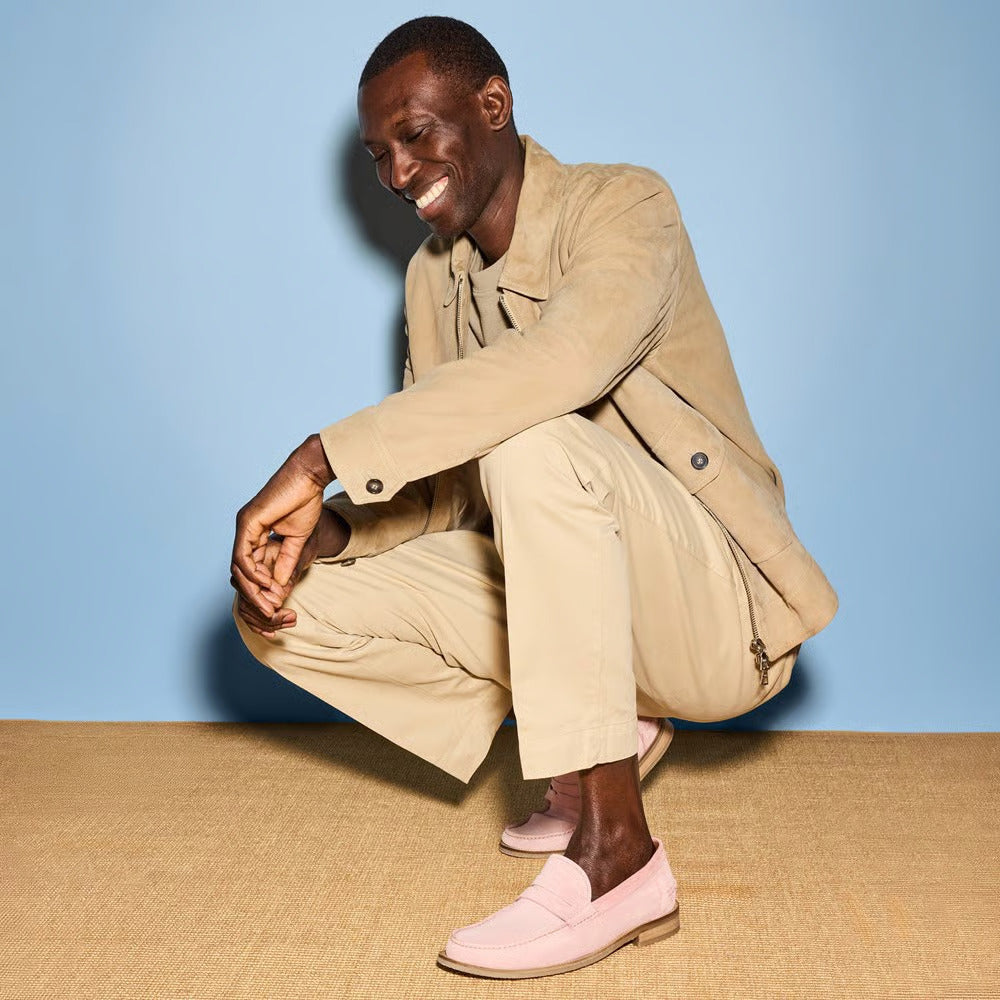 Sorrento Moccasin-Style Penny Loafer in Light Pink Suede by Allen Edmonds