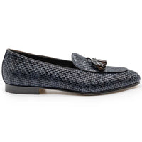 Tino Woven Italian Calfskin Tassel Loafer in Navy by Zelli Italia