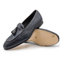 Tino Woven Italian Calfskin Tassel Loafer in Navy by Zelli Italia