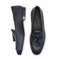 Tino Woven Italian Calfskin Tassel Loafer in Navy by Zelli Italia