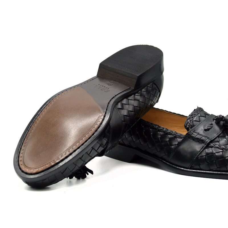 Riviera Basketweave Italian Calfskin Tassel Loafer in Black by Zelli Italia