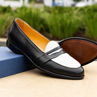 Alba Calfskin Penny Loafer in Black/White by Zelli Italia
