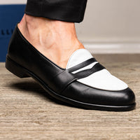 Alba Calfskin Penny Loafer in Black/White by Zelli Italia