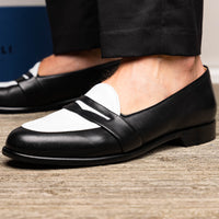 Alba Calfskin Penny Loafer in Black/White by Zelli Italia
