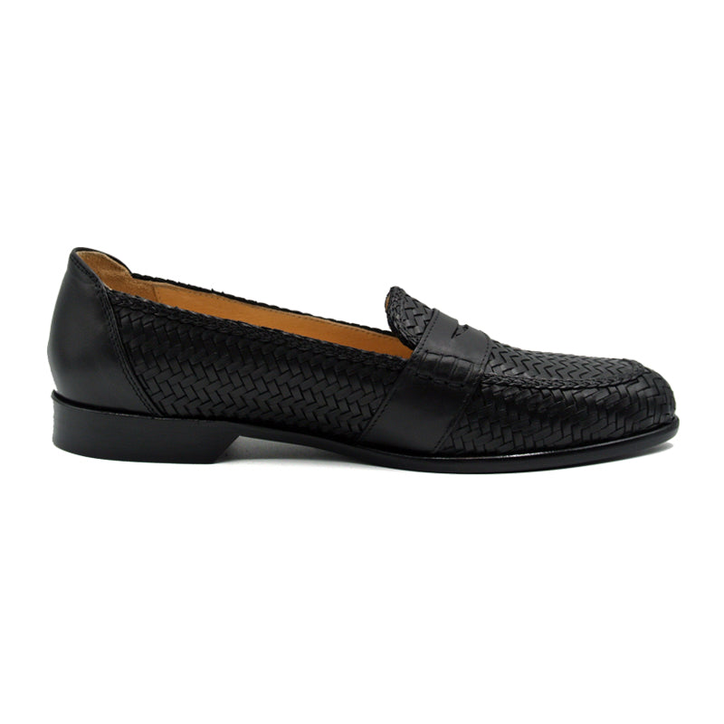 Nicola Woven Italian Calfskin Penny Loafer in Black by Zelli Italia