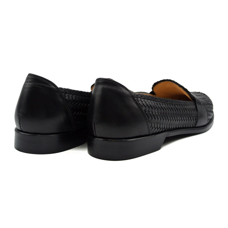 Nicola Woven Italian Calfskin Penny Loafer in Black by Zelli Italia