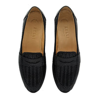 Nicola Woven Italian Calfskin Penny Loafer in Black by Zelli Italia