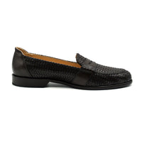 Nicola Woven Italian Calfskin Penny Loafer in Dark Brown by Zelli Italia