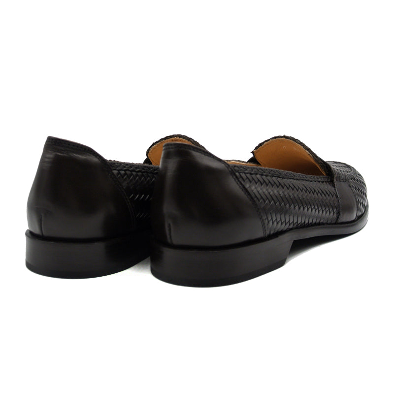 Nicola Woven Italian Calfskin Penny Loafer in Dark Brown by Zelli Italia