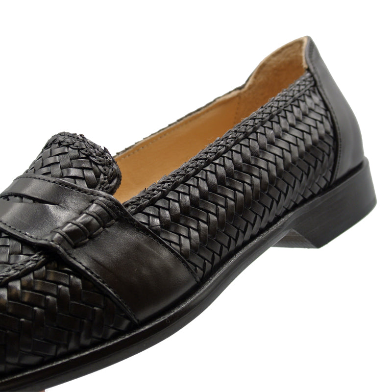 Nicola Woven Italian Calfskin Penny Loafer in Dark Brown by Zelli Italia