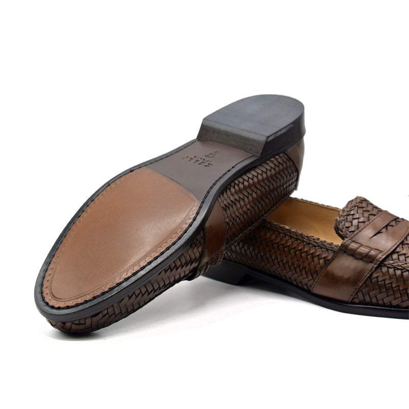 Nicola Woven Italian Calfskin Penny Loafer in Cognac by Zelli Italia