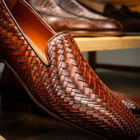 Rizzo Italian Calfskin Basketweave Loafer in Cognac by Zelli Italia