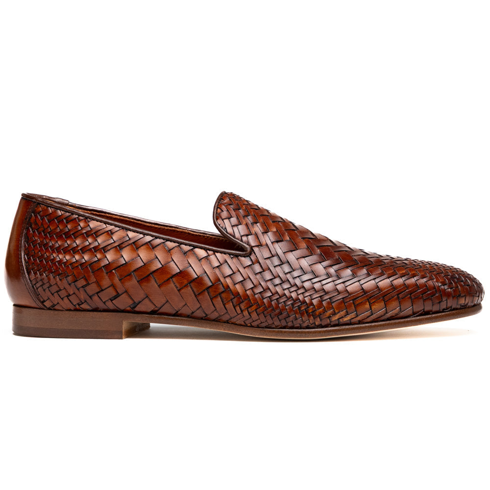 Rizzo Italian Calfskin Basketweave Loafer in Cognac by Zelli Italia