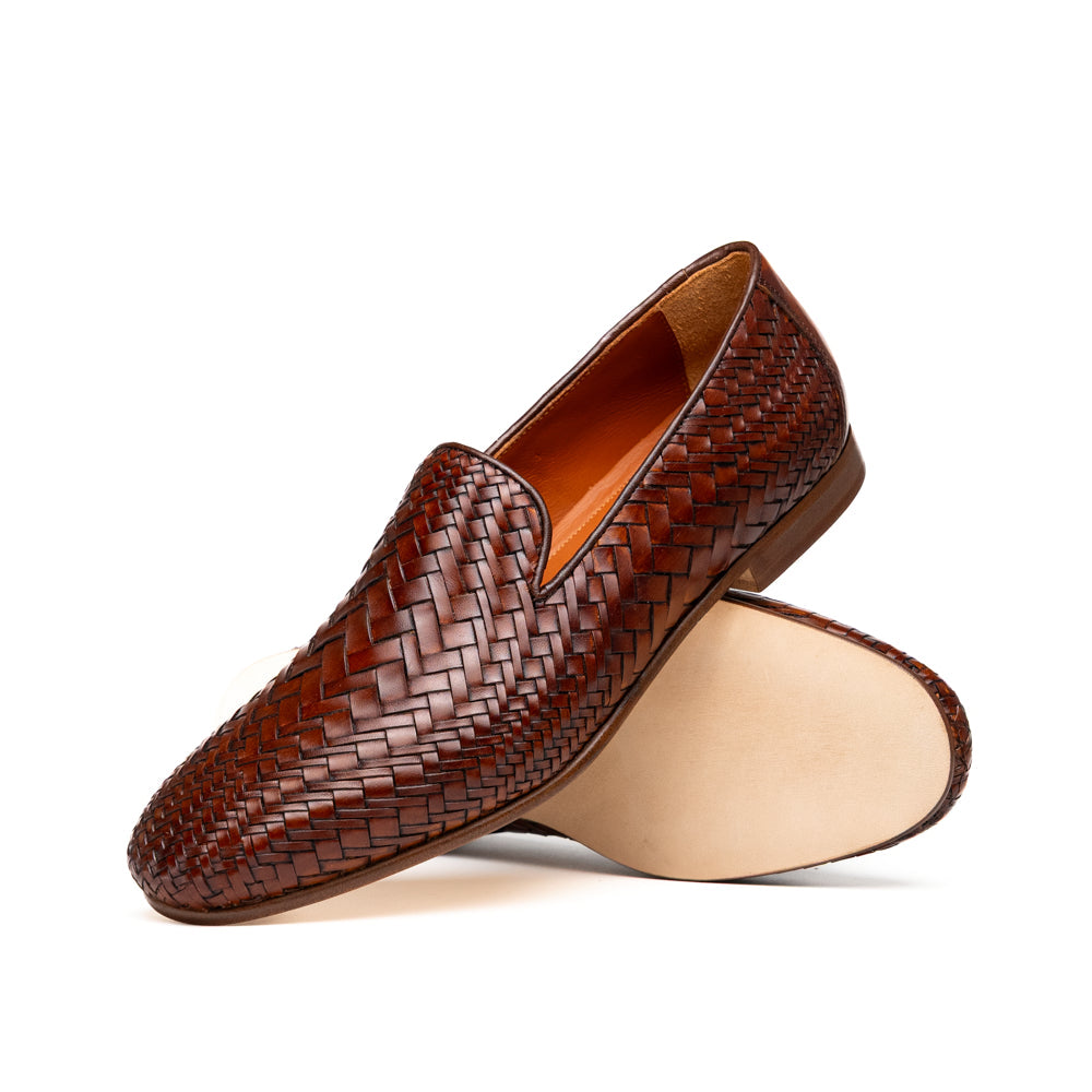 Rizzo Italian Calfskin Basketweave Loafer in Cognac by Zelli Italia