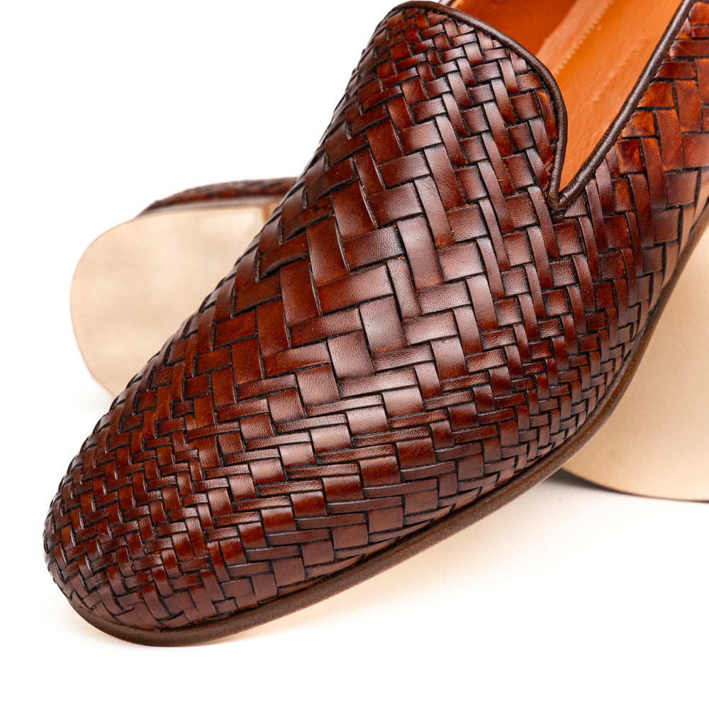 Rizzo Italian Calfskin Basketweave Loafer in Cognac by Zelli Italia
